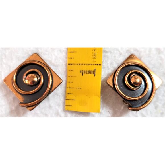 Vtg 50s 60s Signed Rebajes Copper Clip On Earrings MCM Modernist Abstract Spiral - Picture 2 of 5